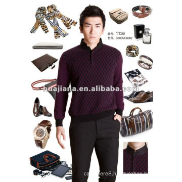 Stylish Chinese mock neck men's 100% cashmere sweater